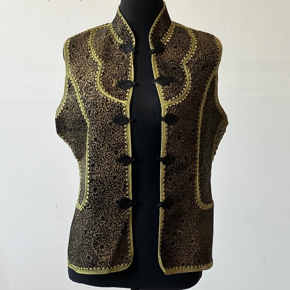 Vintage Jackets & Blazers - Vintage, black, green and gold leather vest